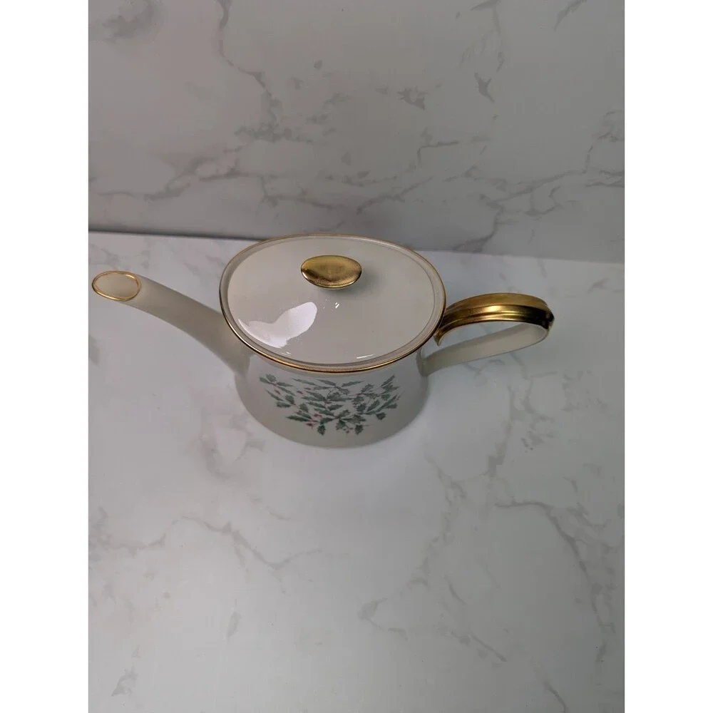 Lenox Holiday Coffee Pot w/Lid Dimension Collection Gold Trim USA Christmas